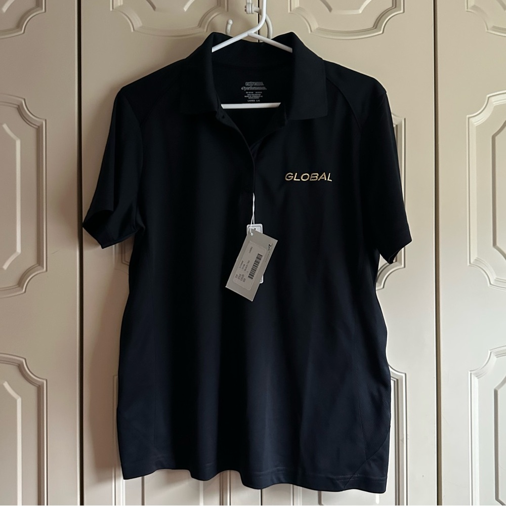 Women’s Black Polo Golf Shirt with 'GLOBAL' Embroidery Size L